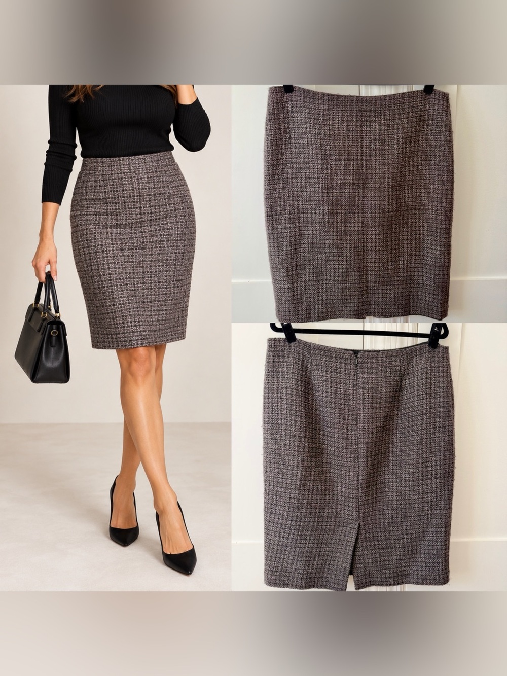 Talbots Wool Blend Tweed Pencil Skirt Gray Taupe Sz 14